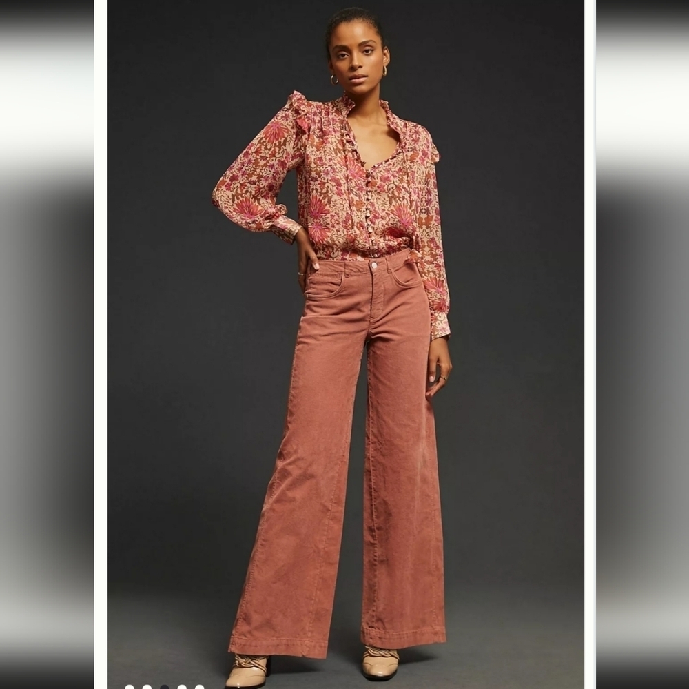 Pilcro Anthropologie Elegant Pink Suede Type Women's Wide Legged Pants_30 - Picture 2 of 10
